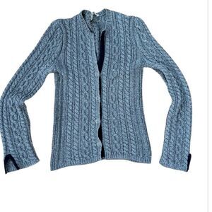 Amina Rubinacci Cable Knit Crewneck Cardigan Sweater  in Gray 8